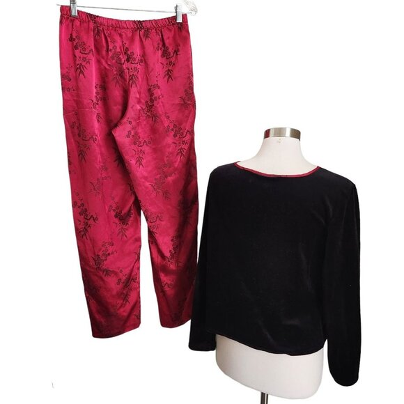 CALIFORNIA DYNASTY WOMAN'S Chinese SATIN 2‎ PC PJ PAJAMAS LOUNGE SET SZ M Velvet - Picture 6 of 13